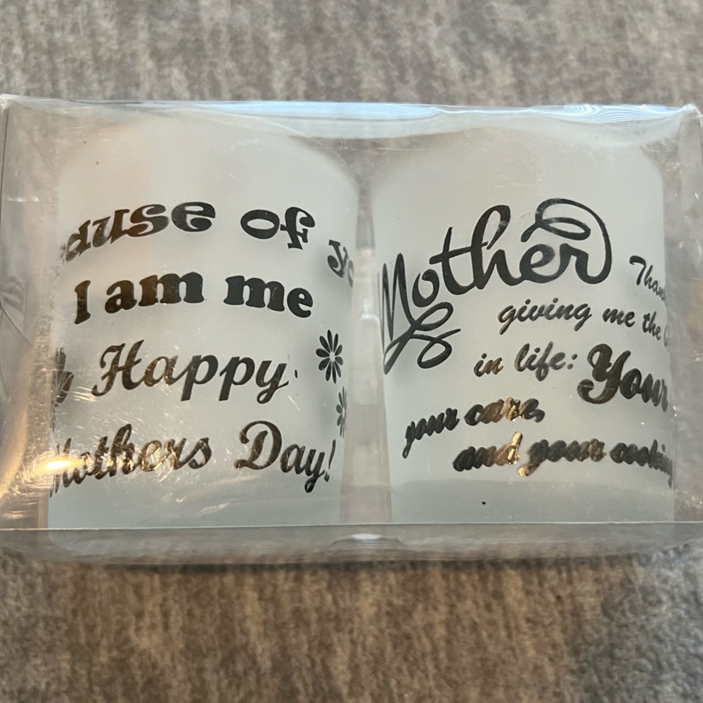 Candle holders Mother’s Day set of 2 boxed frosted glass funny emotional sayings